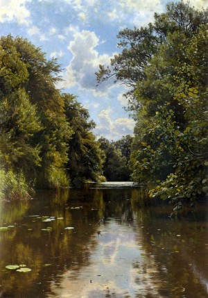 A summer day landscape with trees and river